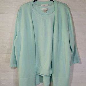 CJ Banks paddle green button sweater set 1X GUC